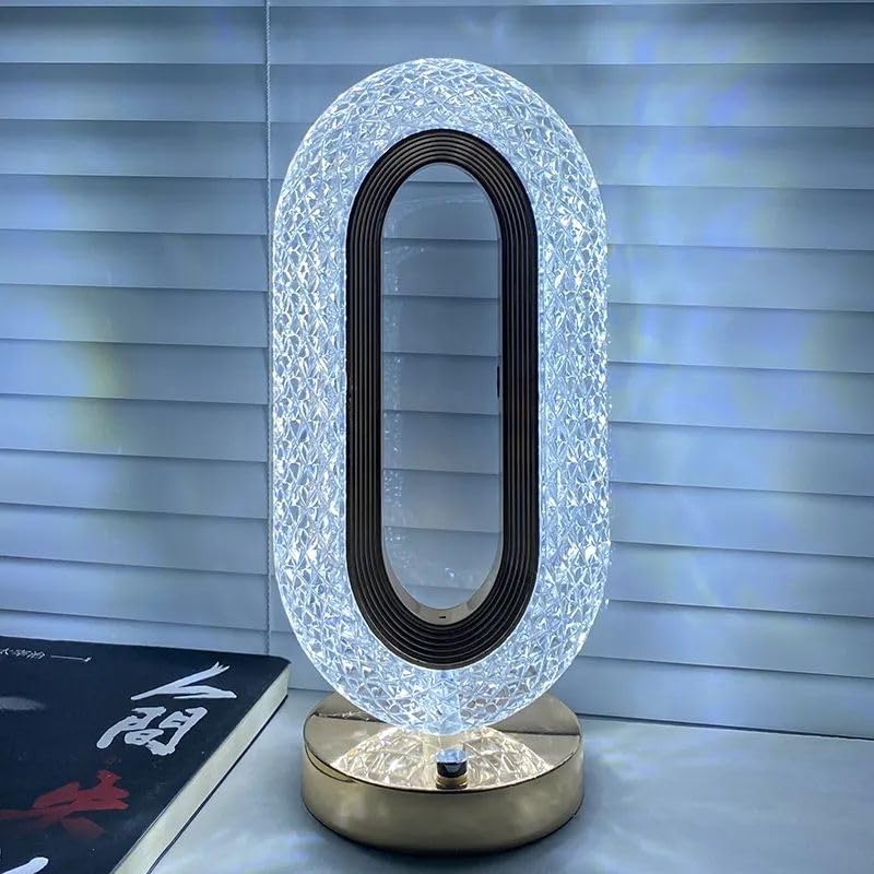 Oval Crystal Table Lamp Touch Control LED Light with 3 Levels Brightness Rechargeable Lamp Room Decor Night Light for Bedroom, Living, Home Office, Desk Decorations, Gift GenzVybs