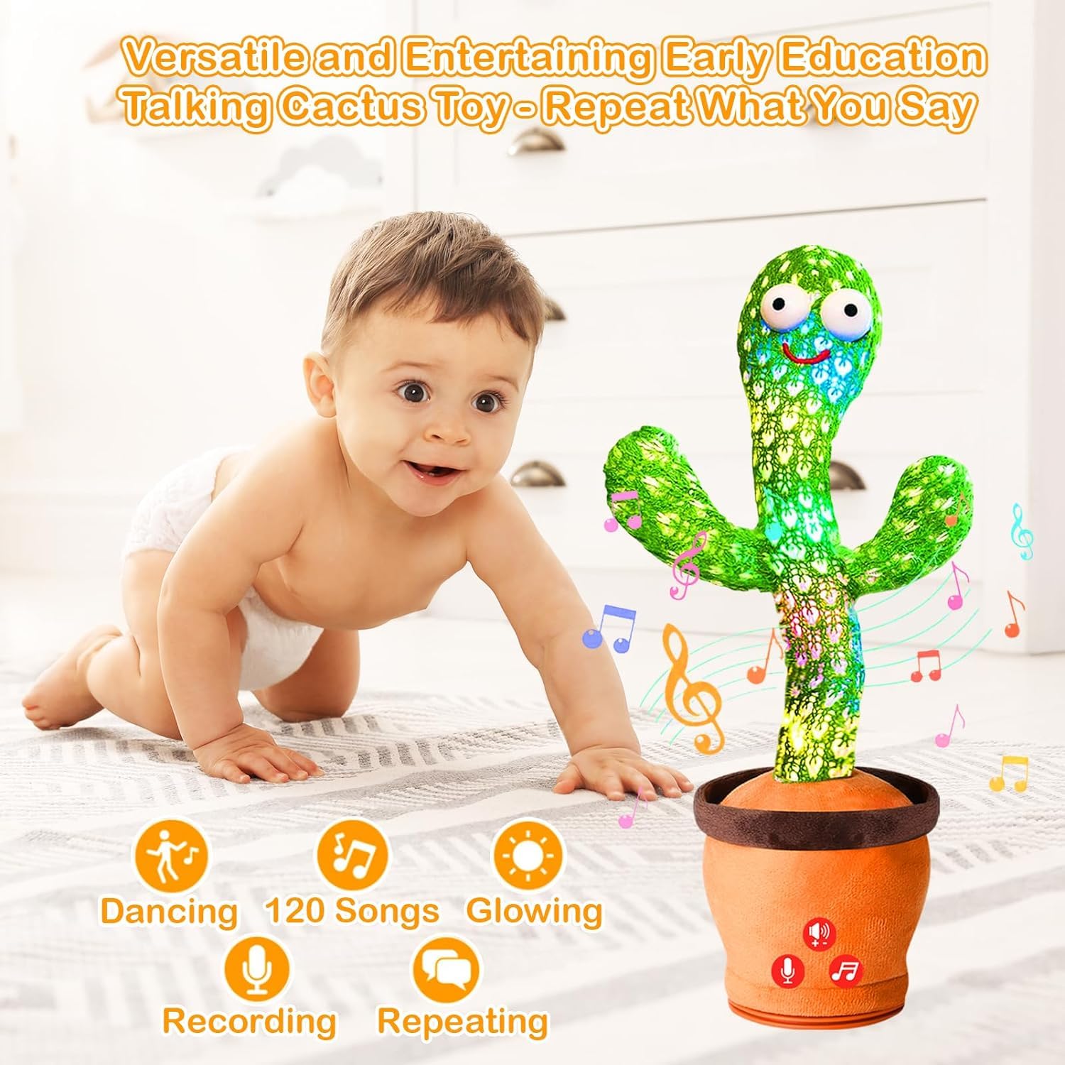 Storio Rechargeable Toys Talking Cactus Baby Toys for Kids Dancing Cactus Toys Can Sing Wriggle & Singing Recording Repeat What You Say Funny Education Toys for Children Playing Home Decor for Kids GenzVybs