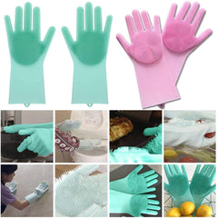 Buy 1 Get 1 - Magic Silicone Dish Washing Gloves, Silicon Cleaning Gloves, Silicon Hand Gloves for Kitchen Dishwashing and Pet Grooming, Great for Washing Dish, Car, Bathroom Multicolour, 1 Pair GenzVybs